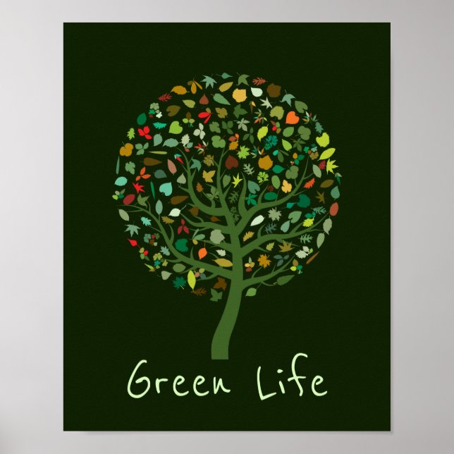Grönt Life-slogan Greenie Söt träd Poster (Framsidan)