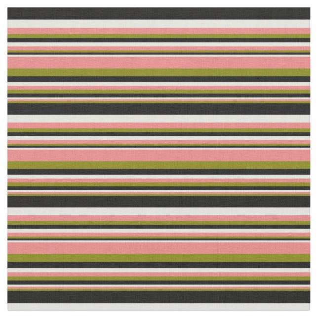 Grönt, Light Coral, Beige och Black Linjer Tyg (Närbild)