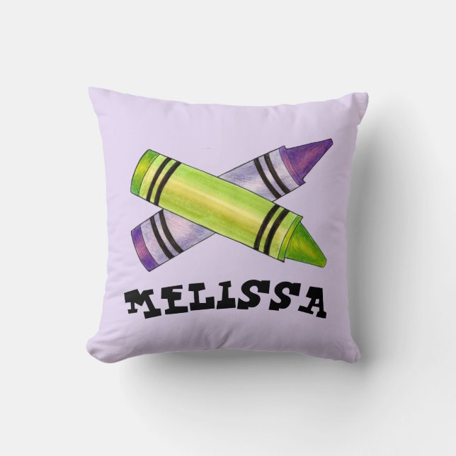 Grönt Lila Artist Kritor Child Födelsedagsfest Kudde (Framsida)