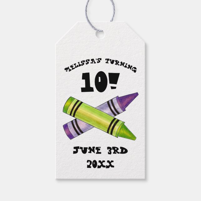 Grönt Lila Artist Kritor Child Födelsedagsfest Presentetikett (Framsidan)