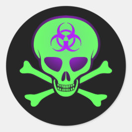 Grönt-Lila Biohazard Skulletikett Runt Klistermärke