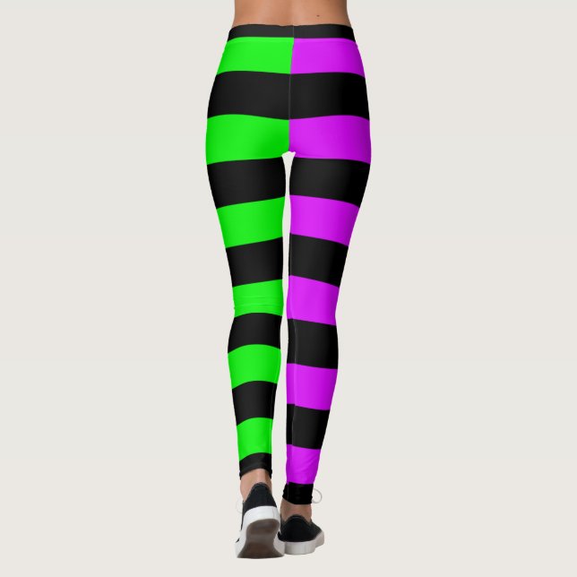 Grönt Lila Black Stripe Halloween Leggings (Baksida)