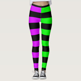 Grönt Lila Black Stripe Halloween Leggings