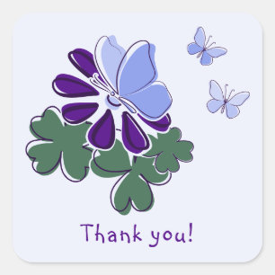 Grönt Lila Bloom Blue Butterfly Doodle Tack Fyrkantigt Klistermärke