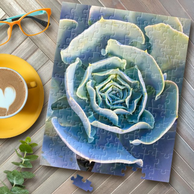 Grönt Lila Blue Cactus Elegant Close-Up Photo Pussel (Skapare uppladdad)