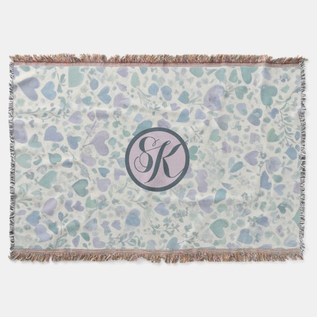 Grönt Lila Blue Kärlek Hearts Filt (Framsidan)