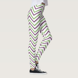 Grönt Lila Chevron Rand Leggings