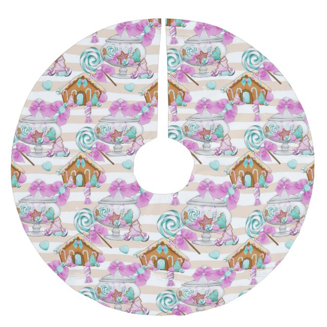 GRÖNT & LILA CHRISTMAS CANDIES & HOUSES JULGRANSMATTA BORSTAD POLYESTER (Framsidan)