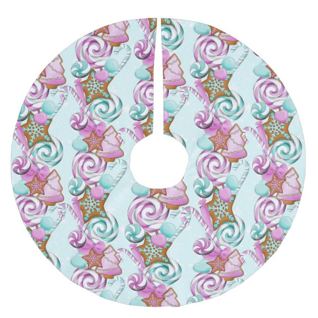 GRÖNT & LILA CHRISTMAS COOKIES & CANDIES JULGRANSMATTA BORSTAD POLYESTER (Framsidan)