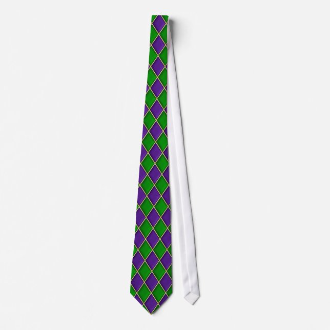Grönt & Lila Diamond Mönster Mardi Gras Tie Slips (Framsida)