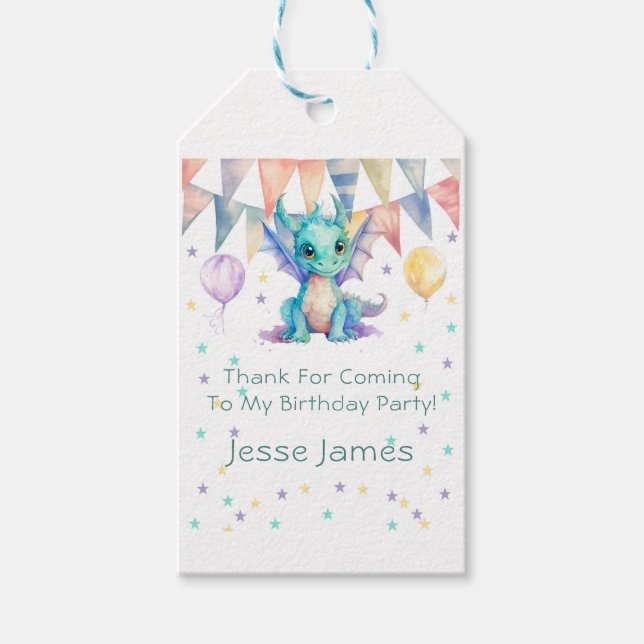 Grönt Lila Dragon Barns födelsedag Party Tack Presentetikett (Framsidan)
