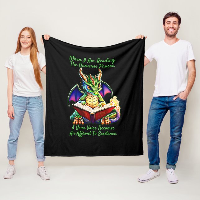 Grönt Lila Dragon Varning Läsa Bok Voice Fleecefilt (På plats)
