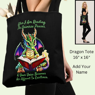 Grönt Lila Dragon Varning Läsa Bok Voice Tygkasse