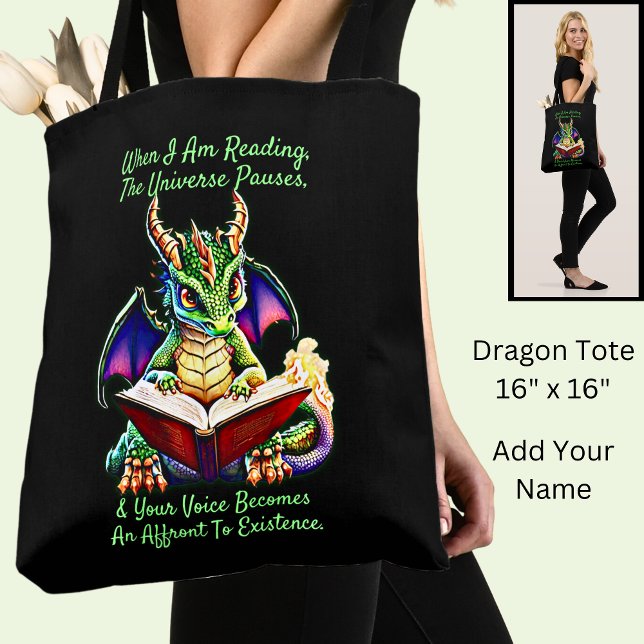 Grönt Lila Dragon Varning Läsa Bok Voice Tygkasse (Skapare uppladdad)