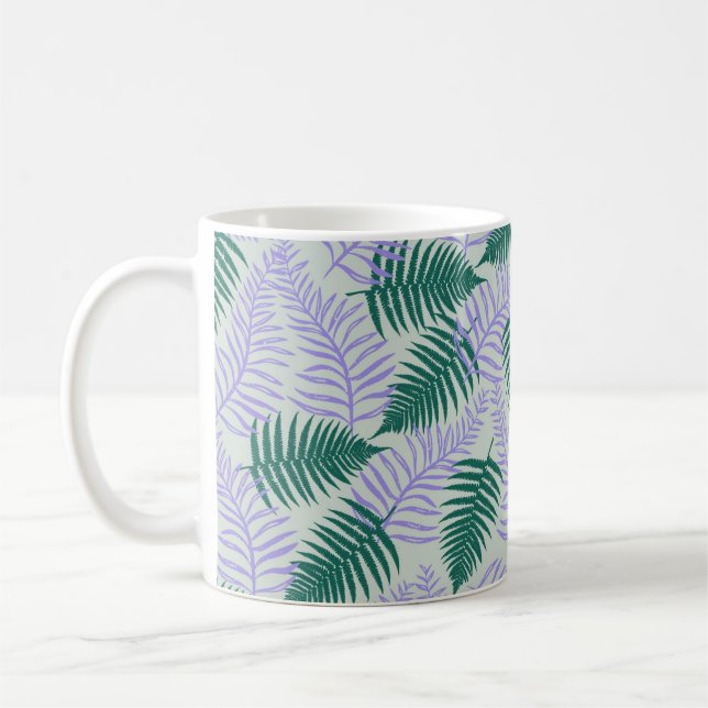 Grönt Lila Fern Löv Retro 70 s Flower Mönster Kaffemugg (Vänster)