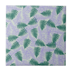 Grönt Lila Fern Löv Retro 70 s Flower Mönster Kakelplatta