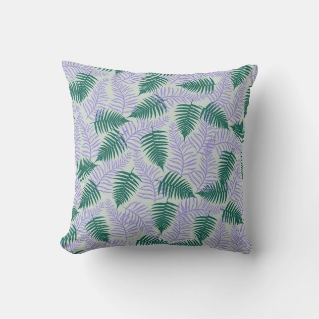 Grönt Lila Fern Löv Retro 70 s Flower Mönster Kudde (Framsida)