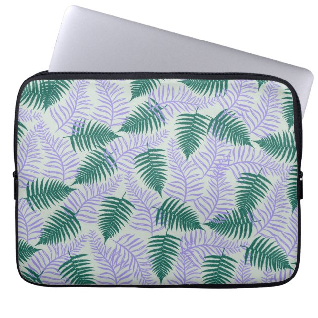 Grönt Lila Fern Löv Retro 70 s Flower Mönster Laptop Fodral (Framsidan)