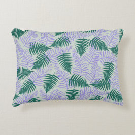 Grönt Lila Fern Löv Retro 70 s Flower Mönster Prydnadskudde