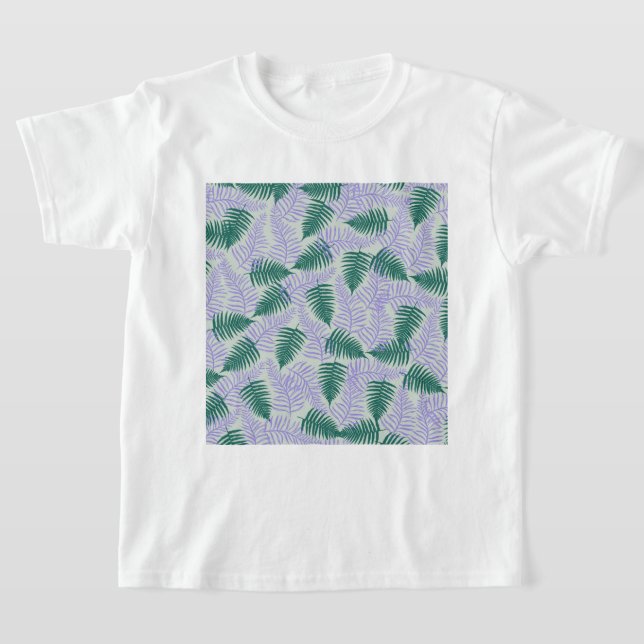 Grönt Lila Fern Löv Retro 70 s Flower Mönster T Shirt (Laydown)