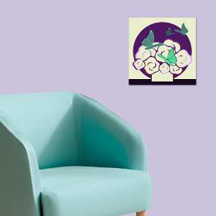Grönt Lila Flower Bouquet & Butterflies Square Poster