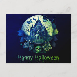 Grönt Lila Gothic Haunted House Happy halloween Helg Vykort