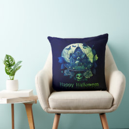Grönt Lila Gothic Haunted House Happy halloween Kudde