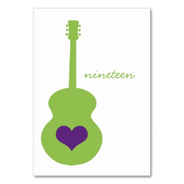 Grönt/Lila Guitar Heart Bord Card Bordsnummer (Framsidan)
