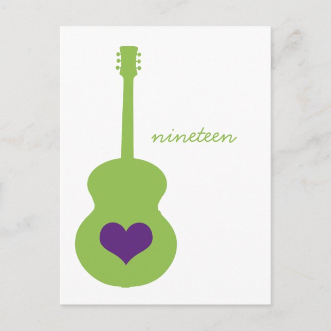 Grönt/Lila Guitar Heart Bord vykort 3 (Framsida)