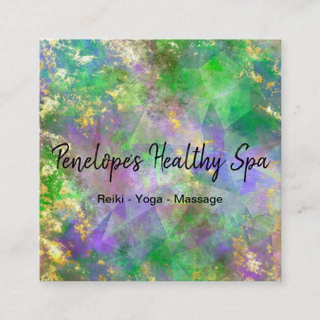 Grönt Lila Guld Abstrakt Fyrkantigt Visitkort (Framsida)