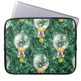 GRÖNT LILA GULD MARDI GRAS BALLOONS LAPTOP FODRAL