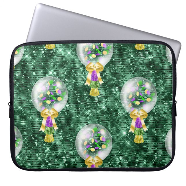GRÖNT LILA GULD MARDI GRAS BALLOONS LAPTOP FODRAL (Framsidan)