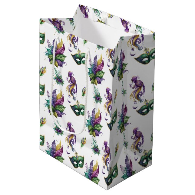 GRÖNT LILA GULD MARDI GRAS MASKS & FEATHERS (Framsidan Vinklad)