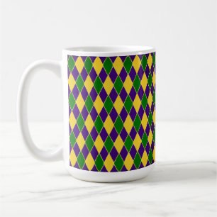 GRÖNT LILA GULT MARDI GRAS DIAMOND KAFFEMUGG