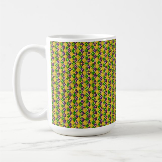 GRÖNT LILA GULT MARDI GRAS FLEUR DI LIS KAFFEMUGG (Vänster)