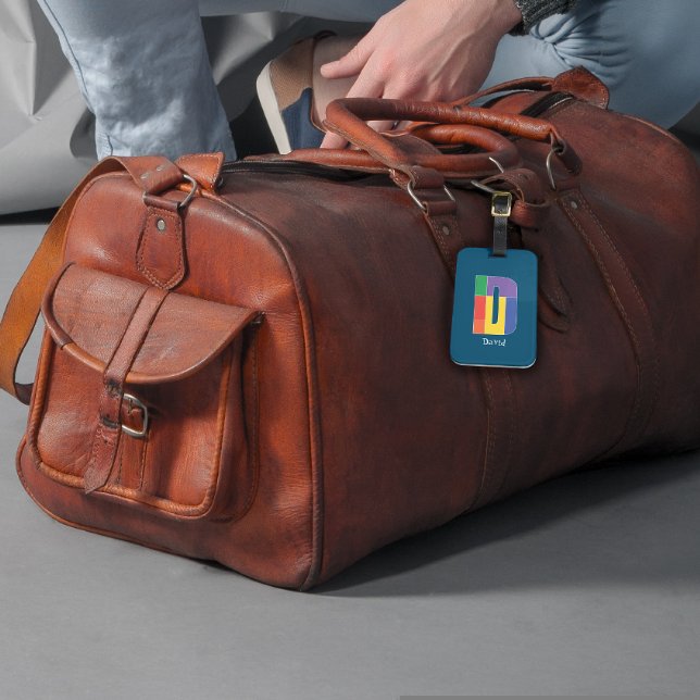 Grönt lila gult röd Monogram Första blått  Bagagebricka (Skapare uppladdad)