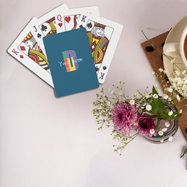 Grönt lila gult röd Monogram Första blått  Casinokort (Skapare uppladdad)