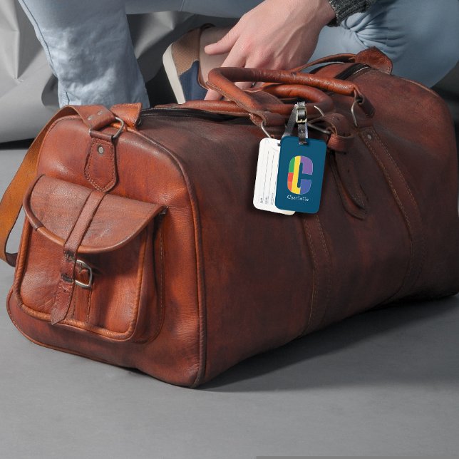 Grönt lila gult röd Monogram Initialt C blått Bagagebricka (Skapare uppladdad)