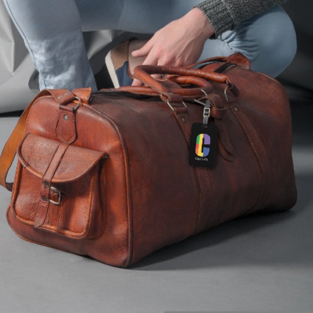 Grönt lila gult röd Monogram Initialt C svart Bagagebricka (Skapare uppladdad)