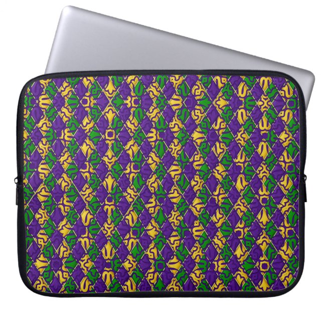 GRÖNT LILA GULT WHITE MARDI GRAS FLEUR DI LIS LAPTOP FODRAL (Framsidan)