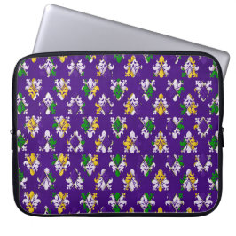 GRÖNT LILA GULT WHITE MARDI GRAS FLEUR DI LIS LAPTOP FODRAL