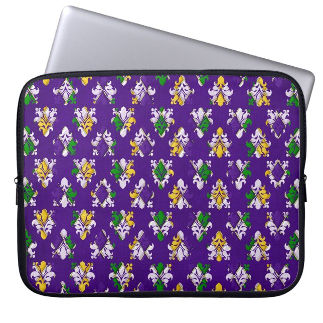 GRÖNT LILA GULT WHITE MARDI GRAS FLEUR DI LIS LAPTOP FODRAL (Framsidan)