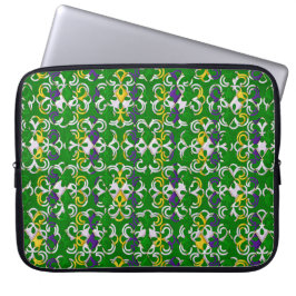GRÖNT LILA GULT WHITE MARDI GRAS FLEUR DI LIS LAPTOP FODRAL
