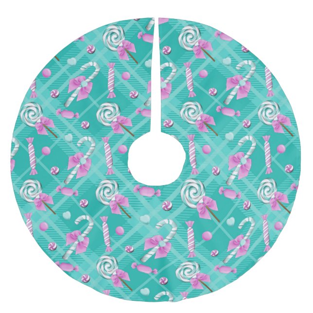 GRÖNT & LILA HELGDAG LOLLIPOPS & CANDY JULGRANSMATTA BORSTAD POLYESTER (Framsidan)