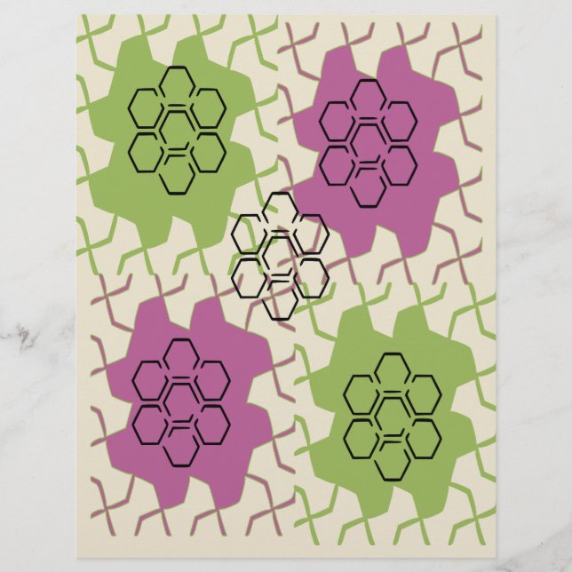 Grönt & Lila Hexagon Scrapbookpapper:  (Framsida)