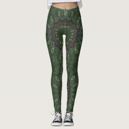 Grönt Lila Kaleidoskop Ovaler och stjärnor Leggings