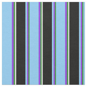 Grönt, Lila, Light Himlar Blue, Black, White Tyg
