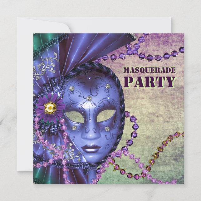 Grönt Lila MasqueraParty Inbjudningar (Framsida)