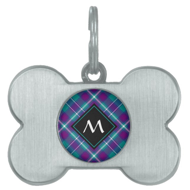 Grönt, Lila och blått Tartan ID-bricka Husdjur (Framsidan)