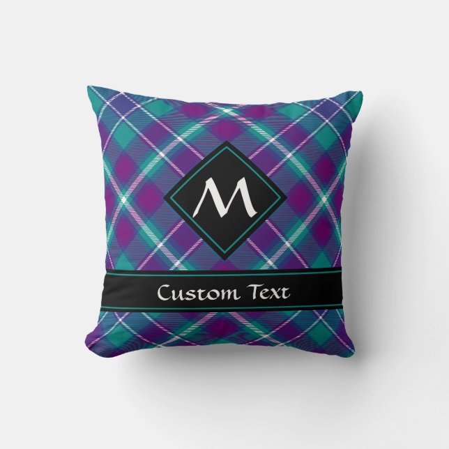 Grönt, Lila och blått Tartan Kudde (Framsida)